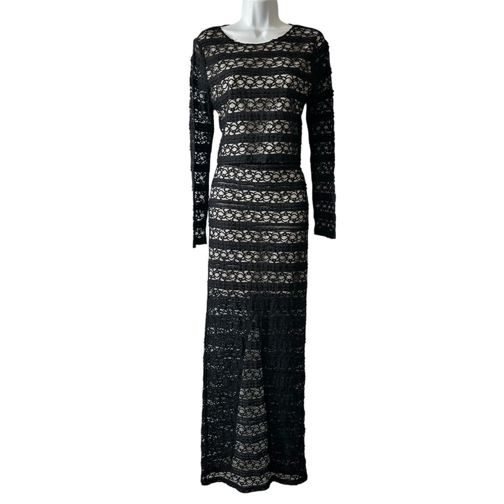 Alice + Olivia Women’s Black Lace Size 8 Long Sleeve Top Size 4 Maxi Skirt Set